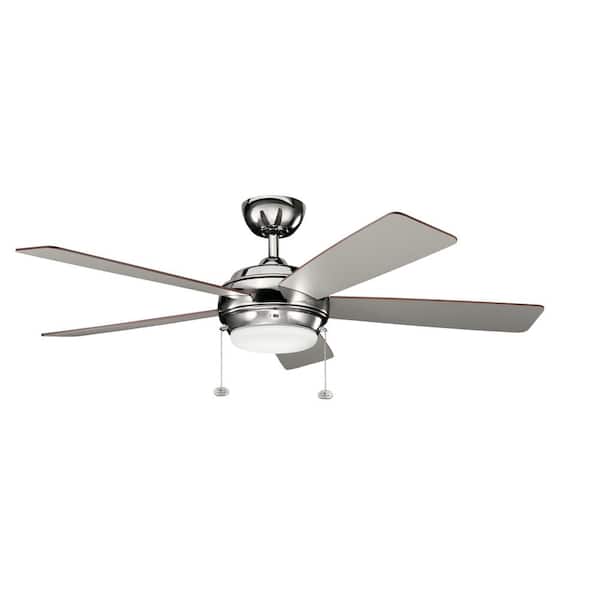 KICHLER Starkk 52 in. Indoor Polished Nickel Downrod Mount Ceiling Fan with Integrated LED with Pull Chain