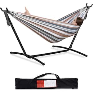 9 ft. 2-Person Heavy Duty Double Hammock with Space Saving Steel Stand, 450 lbs. Capacity and Carrying Bag in Coffee