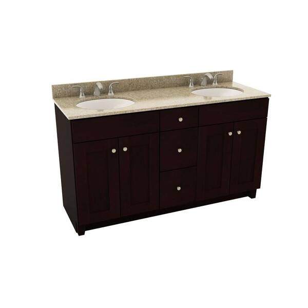 American Woodmark Reading 61 in. Vanity in Espresso with Silestone Quartz Vanity Top in Quasar and Oval White Double Sink