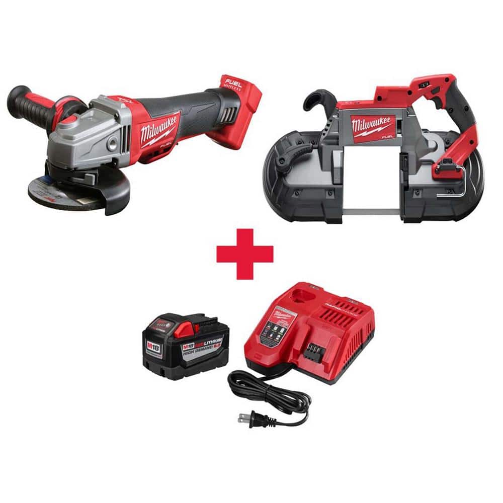 Milwaukee M18 FUEL 18V Brushless Cordless Braking Grinder  Bandsaw Combo  Kit W/ 9.0Ah Battery  Charger 2783-20-2729-20-48-59-1890 The Home Depot