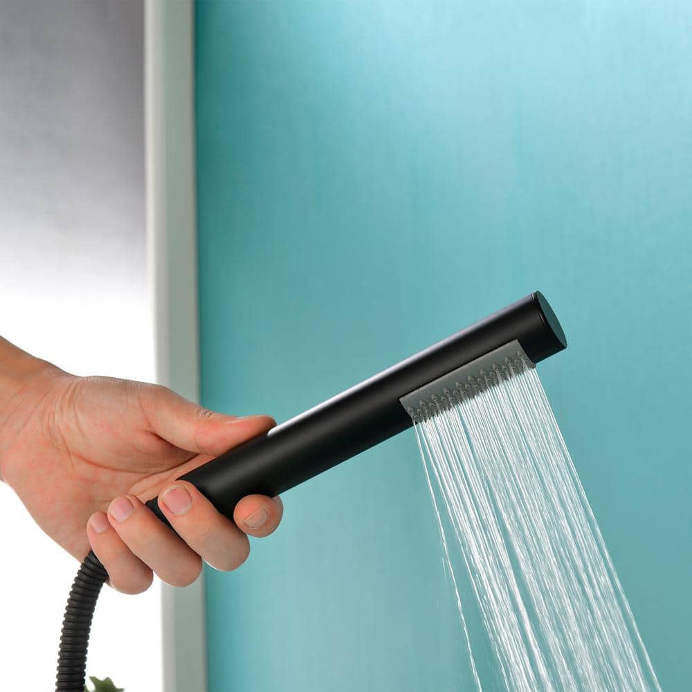 Matte Black Brass Freestanding Tub Filler with Handheld Shower