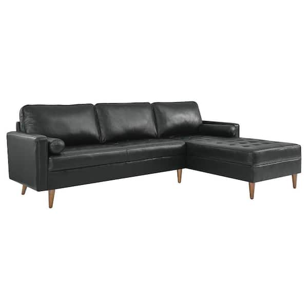 MODWAY Valour 98 in. Leather Sectional Sofa in Black