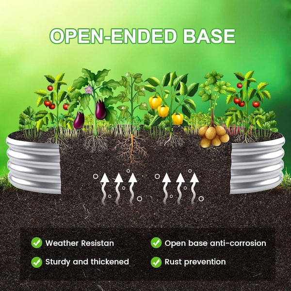 8 x 4 x 1 ft. Galvanized Steel Raised Garden Bed Planter Box - Outdoor Oval Silver Metal Planter for Vegetables/Flowers