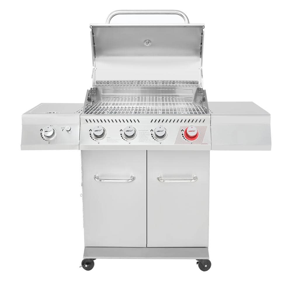 Stainless Steel 4-Burner Propane Gas Grill with Side Burner