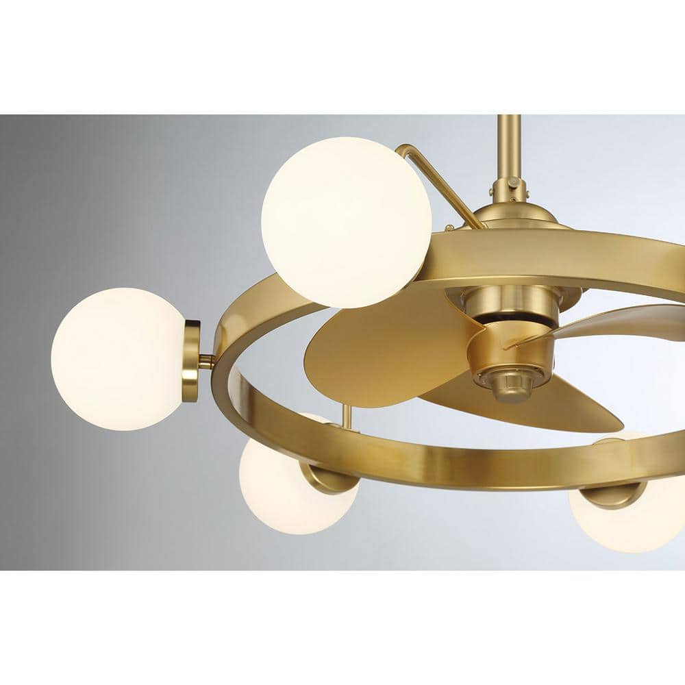 Warm Brass Opal Glass LED Chandelier Fan with Remote Control