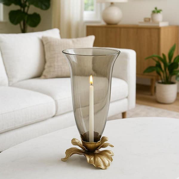 Gold Handmade Aluminum and Glass Modern Candle Holder