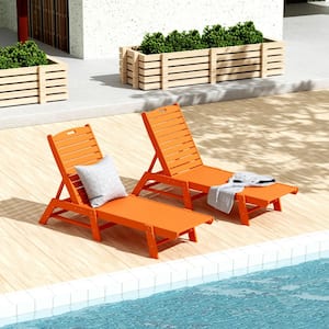 Laguna 2-Piece Orange HDPE All Weather Fade Proof Plastic Reclining Outdoor Patio Adjustable Chaise Lounge Chairs
