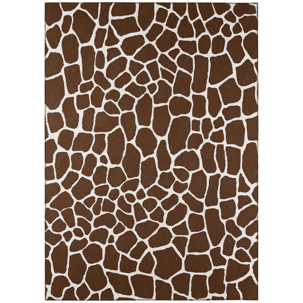 Safari Brown 5 ft. x 7 ft. 6 in. Indoor/Outdoor Washable Indoor/Outdoor Was