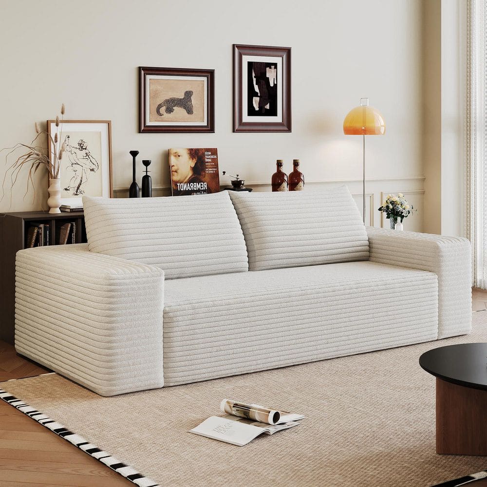 Lorenzo Modern 70.92 in. Square Arms Corduroy Cotton Upholstered Rectangle Compressed Sofa in White price history on PriceWatchPro