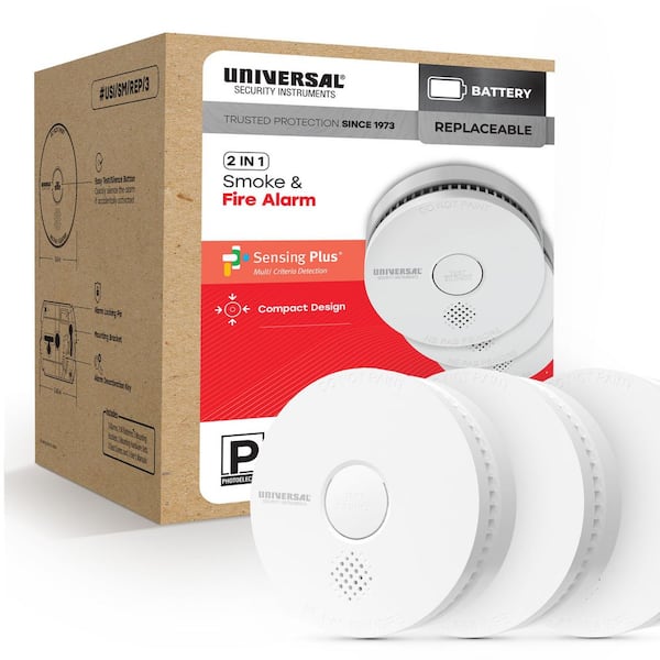 (3-Pack) 9-Volt Battery Operated Smoke Detector with Photoelectric Sensor