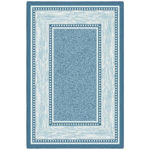 Ottohome Collection Non-Slip Rubberback Bordered Design 3x5 Indoor Area Rug, 3 ft. 3 in. x 5 ft., Teal Blue