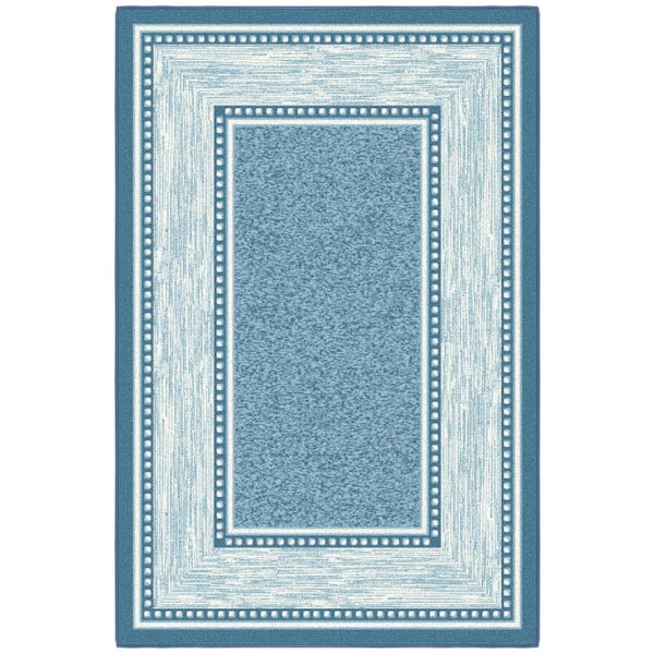 Ottomanson Ottohome Collection Non-Slip Rubberback Bordered Design 3x5 Indoor Area Rug, 3 ft. 3 in. x 5 ft., Teal Blue