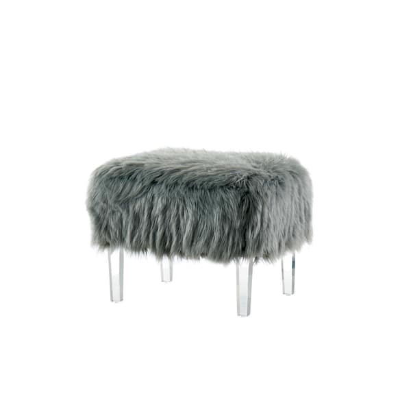 Rona Gray Faux Fur Ottoman