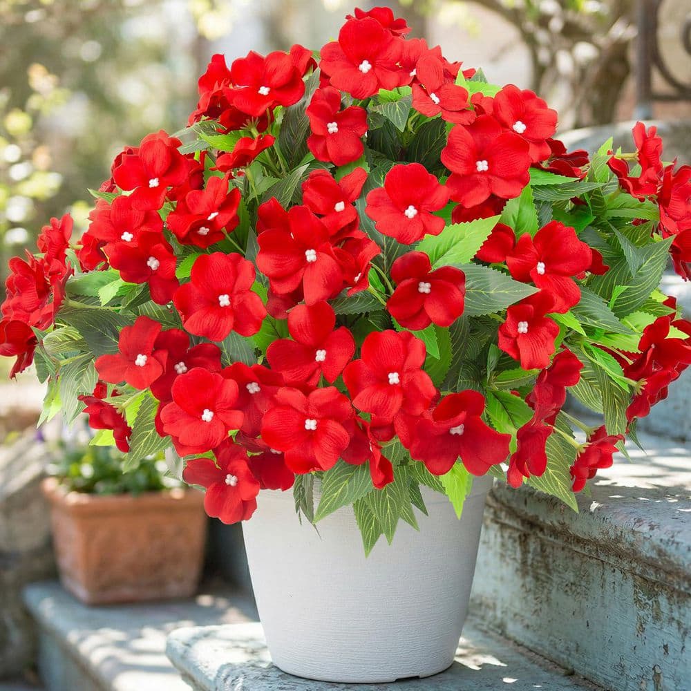 15.8 in. Red Indoor/Outdoor Artificial Impatiens Flower Bundles 8