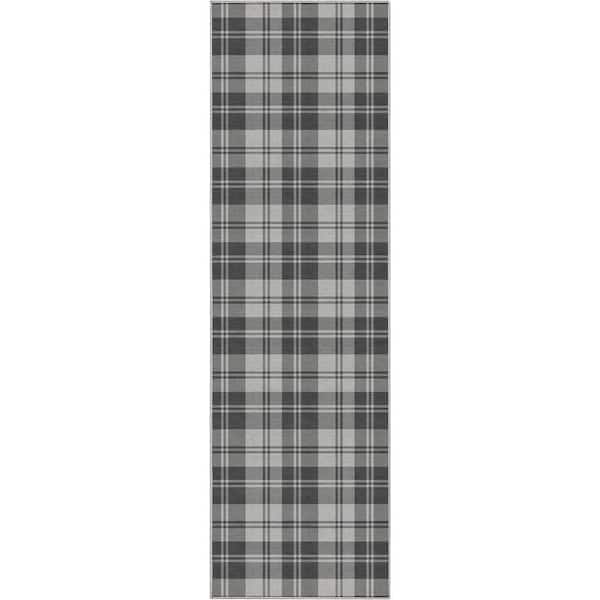 Dark Grey 2 ft. 3 in. x 7 ft. 3 in. Runner Apollo Plaid Farmhouse Geometric Area Rug