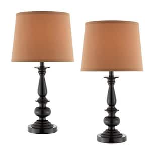 22 in. Oil Rubbed Bronze Trophy Style Table Lamp with Coffee Fabric Shade (Set of 2)