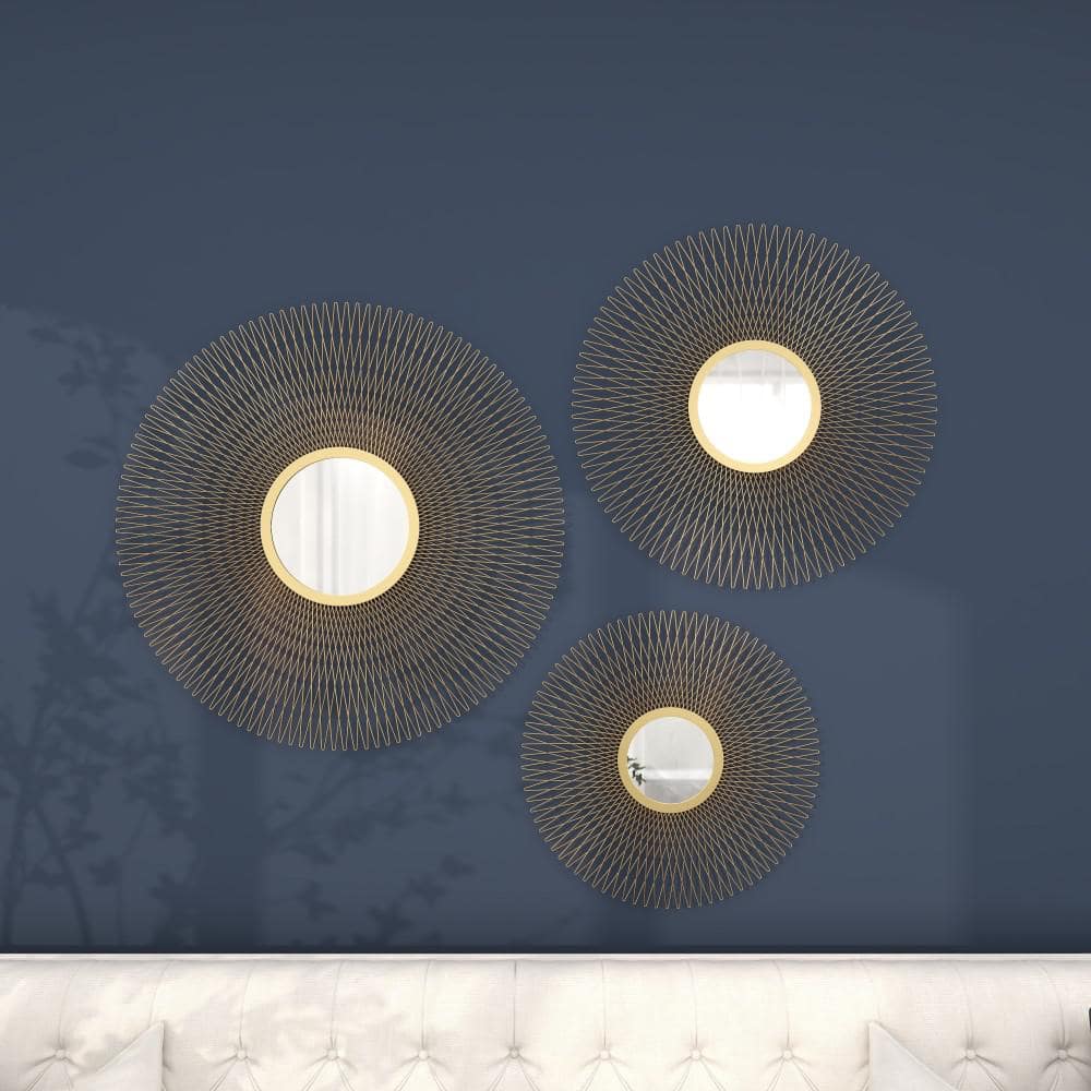 Gold Sunburst Round Wall Decor with Mirror Accent Set