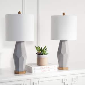 Landren 27 in. Gray Table Lamp with White Shade (Set of 2)