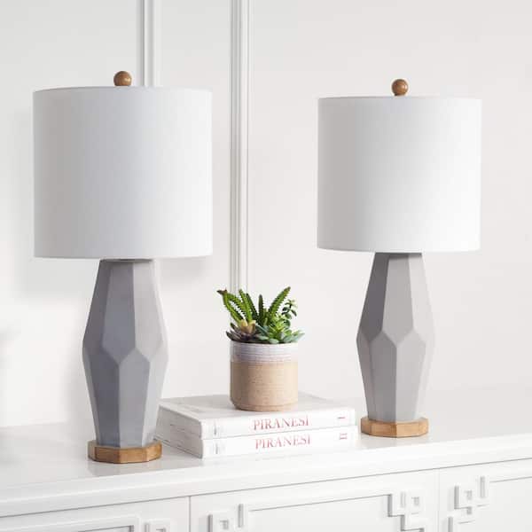 Landren 27 in. Gray Table Lamp with White Shade (Set of 2)