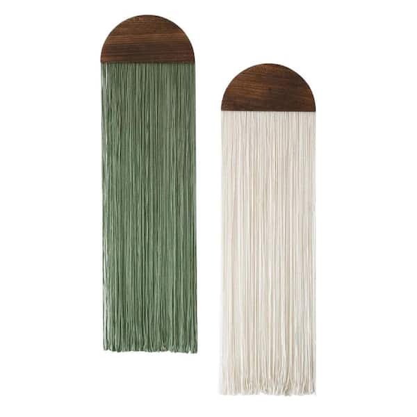 Ivory and Green 13.7 in x 51 in Cotton Boho Wall Decor Handmade Macrame Art Tapestry (2 PCS)