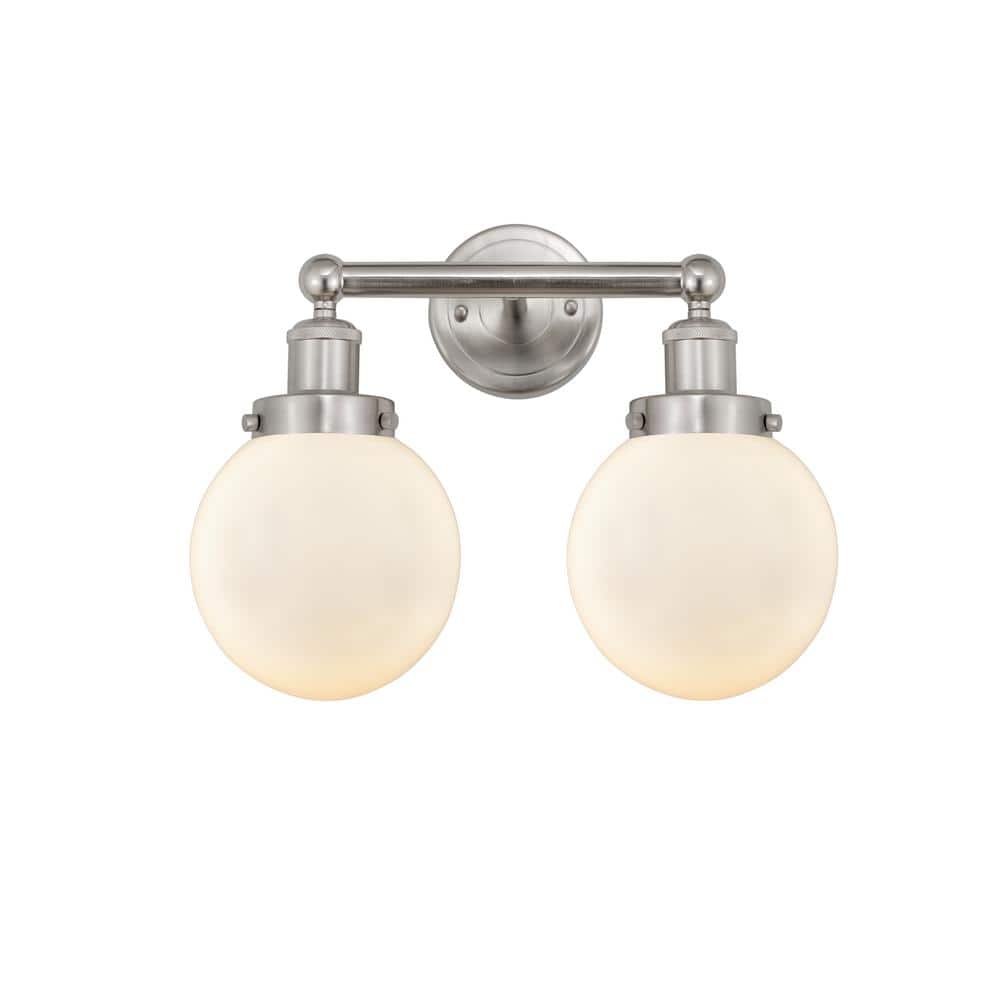 Beacon 15.5 in. 2 Light Brushed Satin Nickel, Matte White Vanity Light with White Glass Shade price history on PriceWatchPro