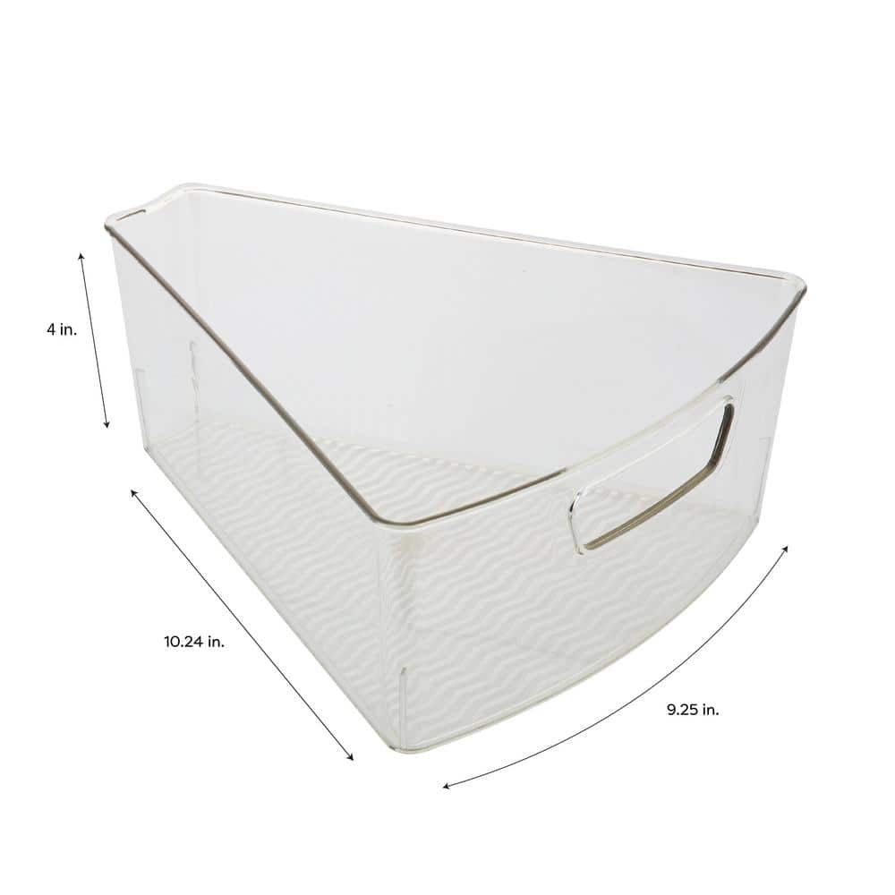 Clear Triangular Lazy Susan Organizer Bins with Handles, 2 Pack