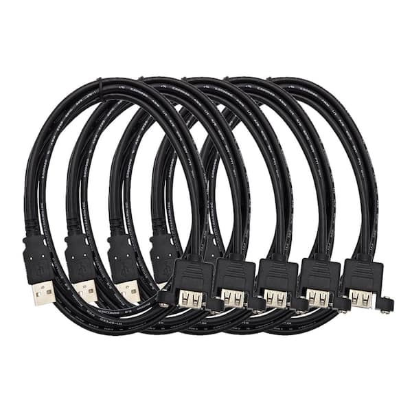 8 ft. USB 2.0 Type A / A Panel Mount Extension Cable-Black 5-Pack