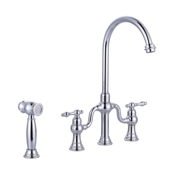 ARCORA Double-Handle High-Arc Deck Mounted Bridge Kitchen Faucet in Chrome