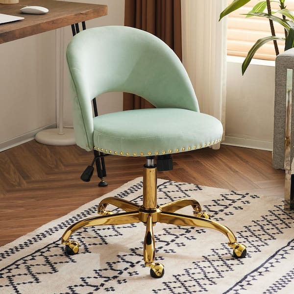 Velvet Fabric Swivel Task Chair in Mint Green with Armless