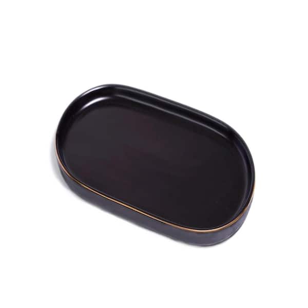 7 x 4 in Ceramic Catch All Tray Black Oval Decorative Vanity Tray
