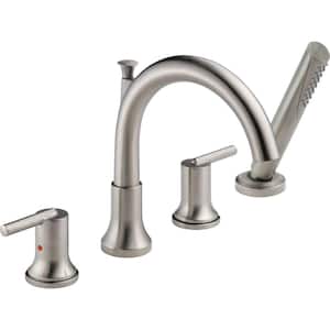 Trinsic 2-Handle Deck-Mount Roman Tub Faucet with Hand Shower Trim Kit Only in Stainless (Valve Not Included)