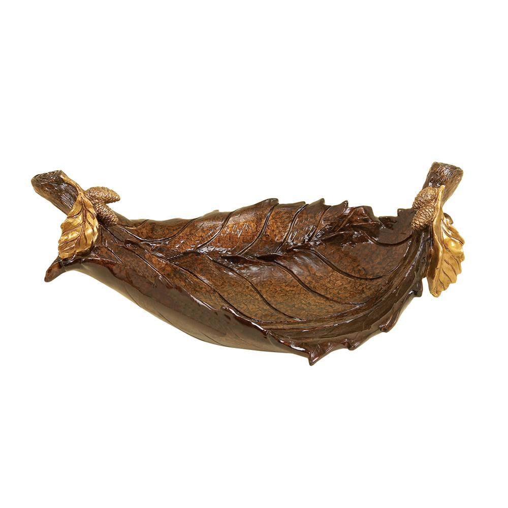 Amber Leaf Intricate Carved 22" Polystone Decorative Bowl with Stand