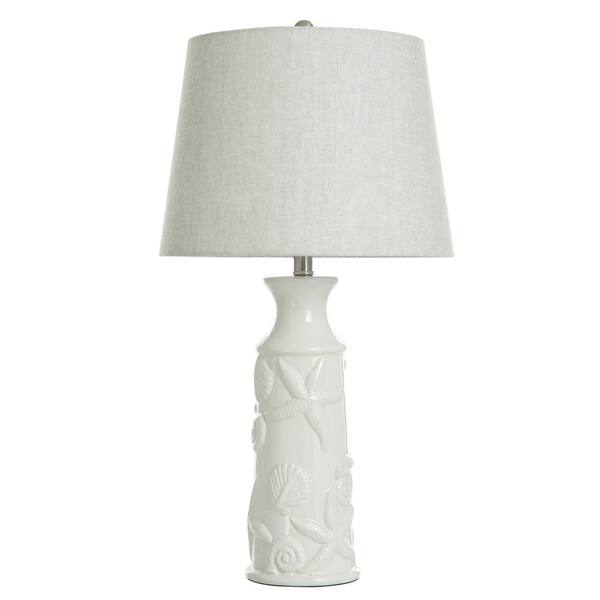 StyleCraft Ceramic 29 in. Cream Glazed Candlestick Task and Reading Table Lamp for Living Room with Gray Linen Shade