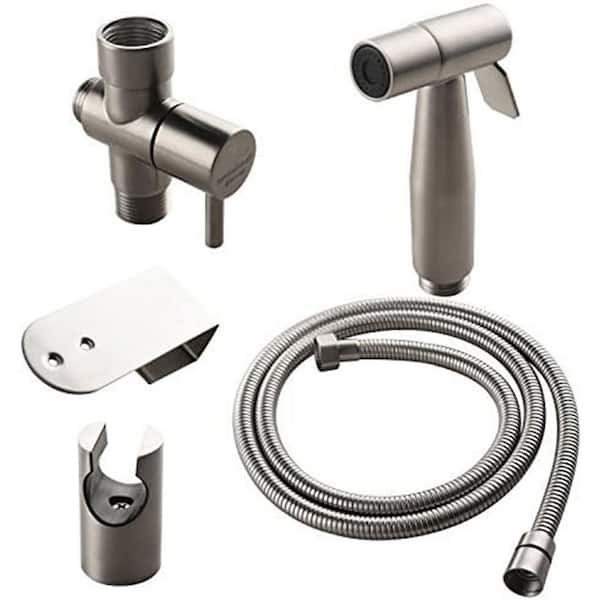 Hand Held Bidet Sprayer Attachment with Stainless Steel Hose T-Adapter Holder Complete Set Brushed Nickel