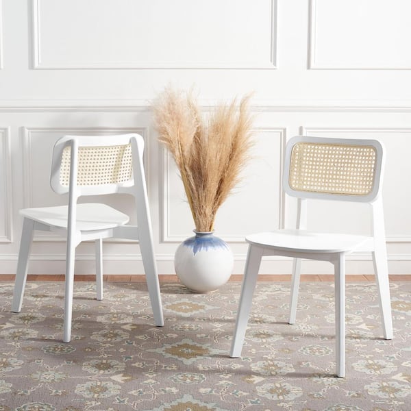 SAFAVIEH Luz White/Natural 18.11 in. Wood Dining Chair (Set of 2)