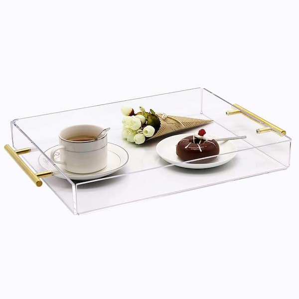 Clear Acrylic Serving Tray with Gold Handle, Spill Proof Clear