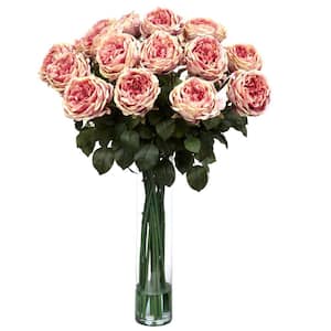 31 in. Artificial H Pink Fancy Rose Silk Flower Arrangement