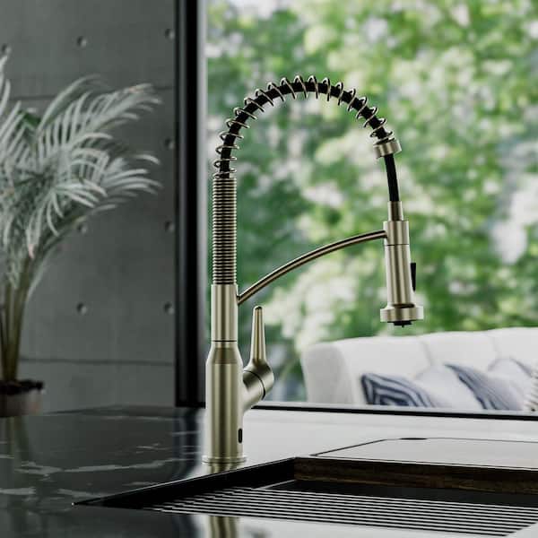 Scottsdale 18-5/8 in. Single Handle Touchless Pull-Down Sprayer Kitchen Faucet 360° Spout in Spot-Free Champagne Bronze