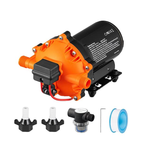 SKYSHALO Water Diaphragm Pump 12-Volt DC 5.5 GPM Flow 70 PSI Rated Pressure (40-100 PSI Adjustable) with Pressure Switch for RV
