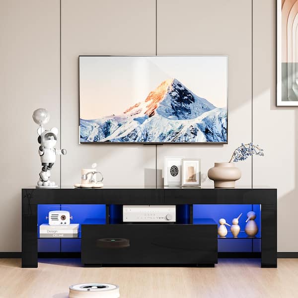 Karl home Black TV Stand Fits TV's up to 40/43/50/55 in. with LED Lights