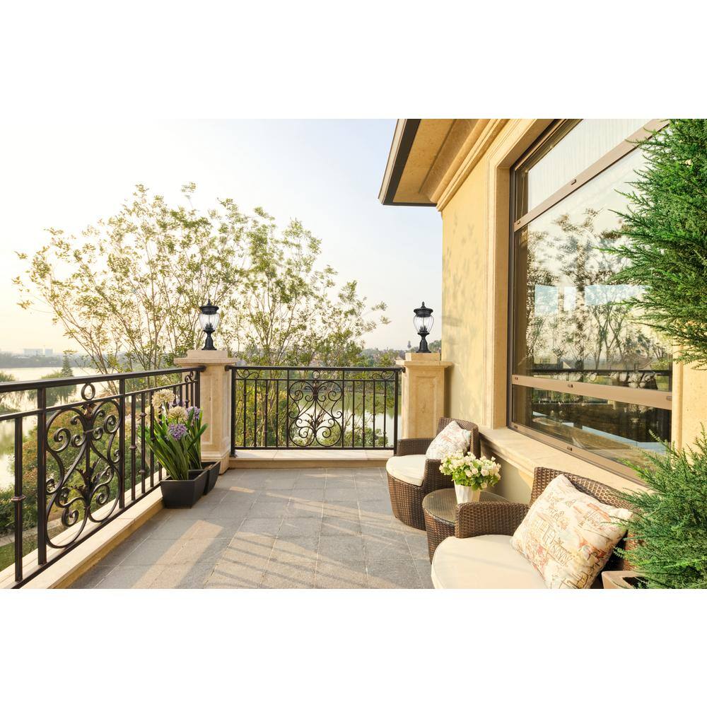Davina 22.25-Inch Black Aluminum Pier Mounted Outdoor Light with Ribbed Glass