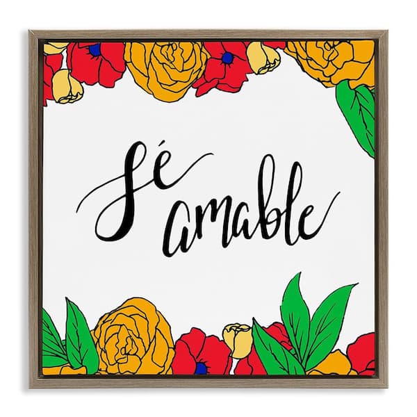 Stupell Industries Be Kind Tropical Floral by SD Graphics Studio Brown Floater Frame Typography Graphic Art Print 18 in. x 18 in.