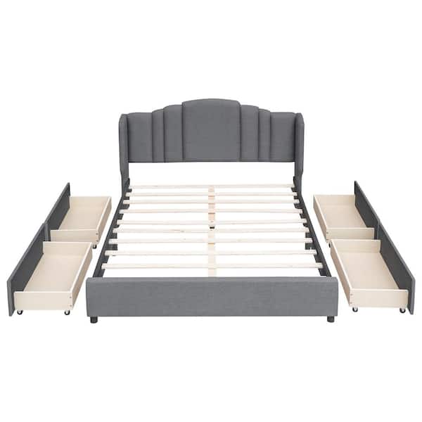 Harper & Bright Designs Gray Upholstered Wood Frame Queen