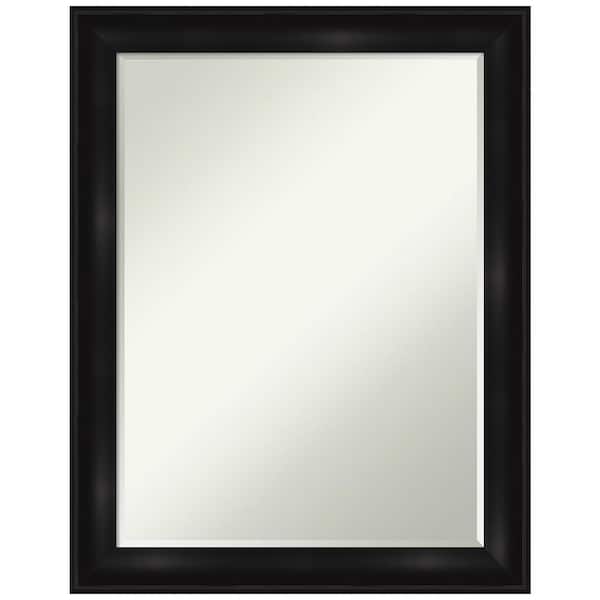 Amanti Art Grand Black Narrow 22 in. x 28 in. Petite Bevel Modern Rectangle Framed Bathroom Wall Mirror in Black