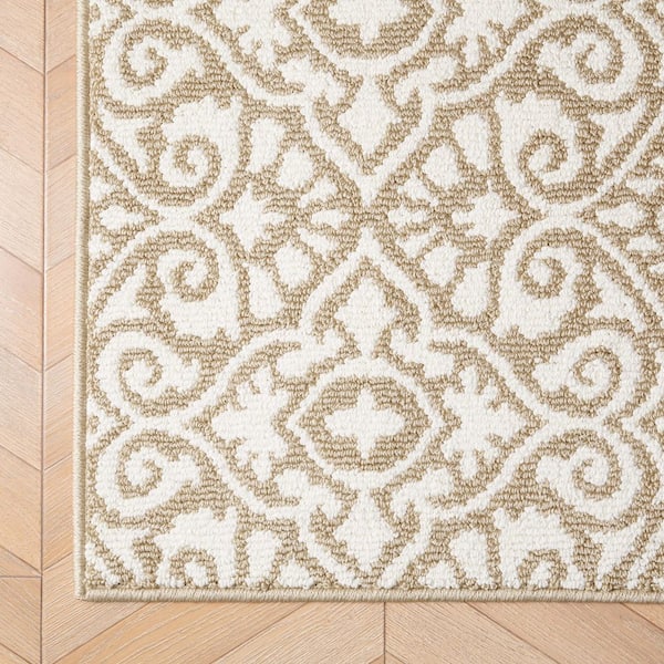 Washable Skid-Resistant Berber/Ivory 2 ft. x 4 ft. All Loop Tufted Area Rug