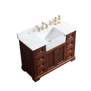 ANTIQUE 48 in. W x 22 in. D x 35 in. H Single Sink Solid Wood Bath Vanity in Brown with White Quartz Stone Top