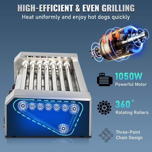 18 Hot Dog 7 Roller, Hot Dog Roller Warmer Grill Cooker Machine w/Bun  Warmer, Cover, Dual Temp Control, LED Light, Removable Shelf & Drip Tray  for