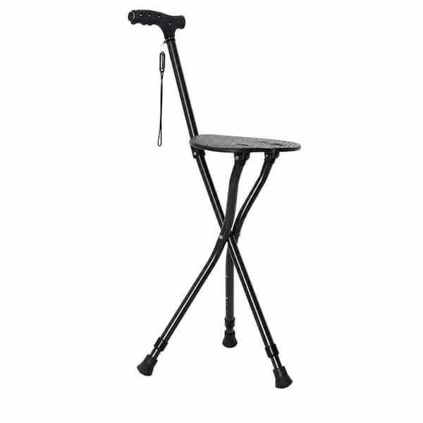 440 lbs. Capacity Folding Cane with Portable Seat, Adjustable Height, Lightweight Aluminum, Black Non-Slip Walking Stick