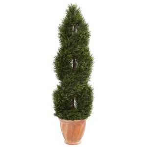 4.5 ft. High Indoor/Outdoor Double Pond Cypress Topiary Artificial Tree in Terracotta Planter