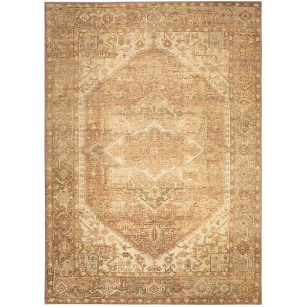 Vintage Washables Gold 5 ft. x 7 ft. Center Medallion Traditional Area Rug